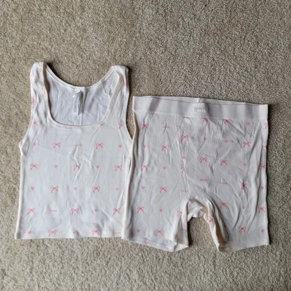SKIMS Bow Print Cotton Rib Tank & Boxer Set NWOT Large - Picture 2 of 6